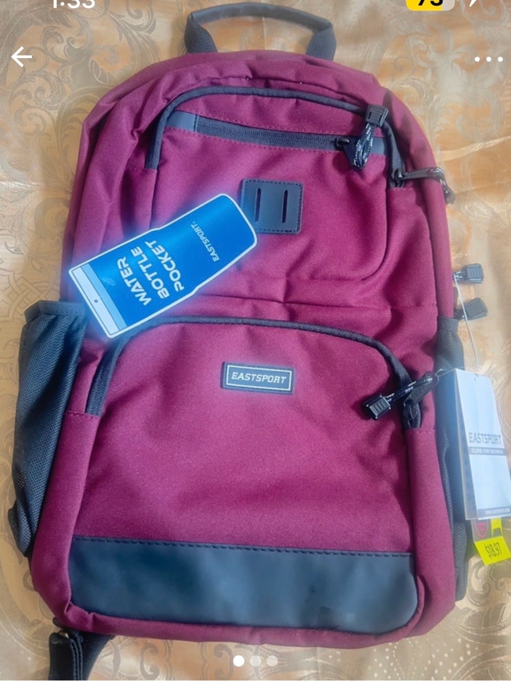 Eastsport Men's Burgundy Everyday Backpack with Water Bottle Pocket